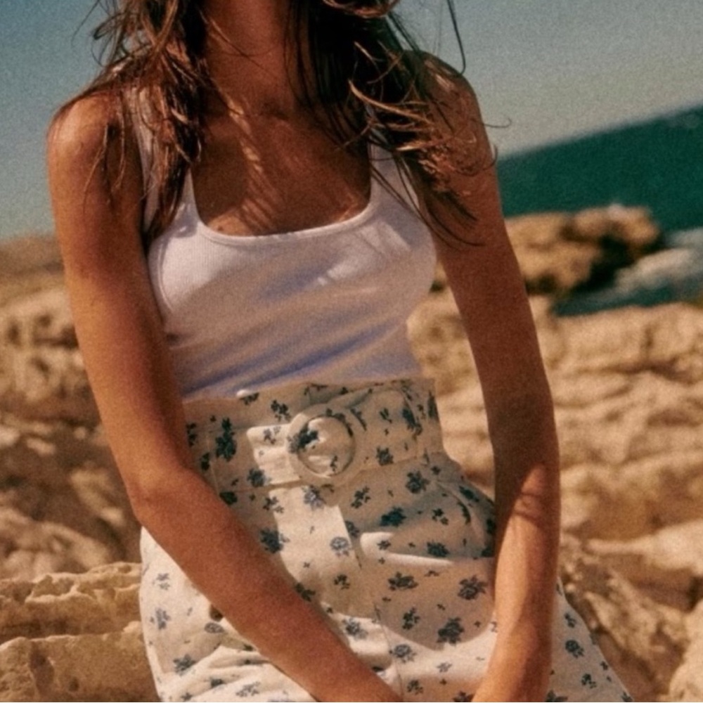 Sezane Deia Floral Blue and White High Waist Shorts